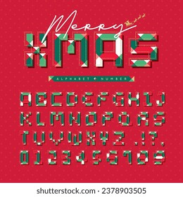 Scandinavian Christmas alphabet font and number set. Geometric typography or typeface for holidays poster, web design, invitation, graphic print, greeting card, product packaging, etc.