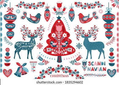 Scandinavian Christmas Folk Art Design Elements