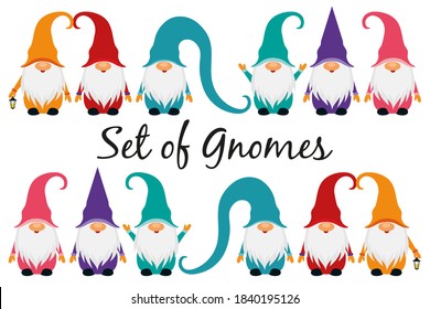 Scandinavian Christmas gnomes, winter time, vector illustration