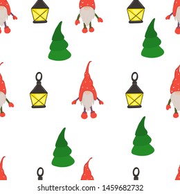 Scandinavian Christmas leprechaun pattern in a red cap