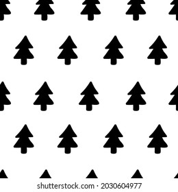 Skandinavisches Weihnachtsmuster. Vektornahtloses Muster mit Weihnachtsbäumen. Schwarz-Weiß minimalistisches Muster.
