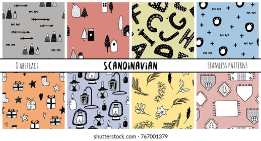 Scandinavian Christmas Patterns. Modern Seamless Patterns.