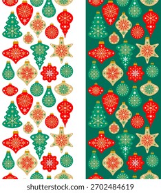 Navidades escandinavas Vertical de patrón de borde sin costuras. Navidades y adornos de Año Nuevo y adornos con diferentes Formas. Fondo de textura vintage de Vector para vacaciones de invierno, saludos de temporada