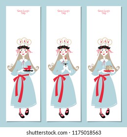 Scandinavian Christmas set: labels, postcard, bookmark, insert. Template. Saint Lucy’s Day. Vector illustration
