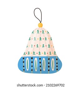 Scandinavian Christmas tree decoration - flat vector illustration isolated on white background. Winter ornament for party decoration.