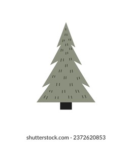 Scandinavian Christmas Tree. Modern Xmas fir, pine or spruce in minimal style. Vector illustration of evergreen conifer.