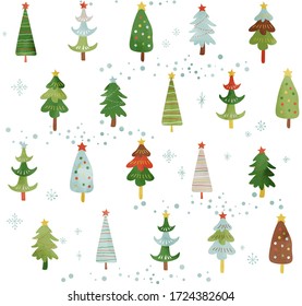 Scandinavian Christmas tree watercolor pattern