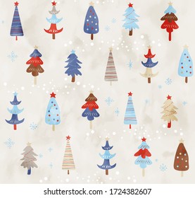 Scandinavian Christmas tree watercolor pattern