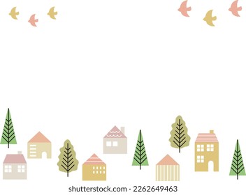 Scandinavian cityscape frame in pink and yellow.