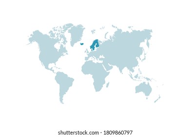 Scandinavian countries on the world map, vector illustration
