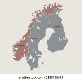 Scandinavian Countries vector map. Norway, Sweden and Finland maps. Noway colored differently from other countries.