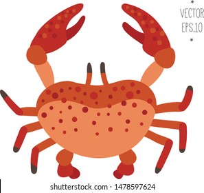 Scandinavian crab vector illustration for children. Cartoon red crab isolated.