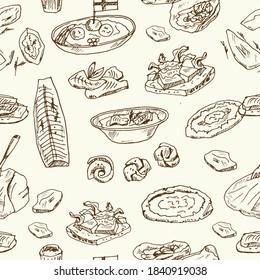 Scandinavian cuisine Menu doodle icons Vector illustration on chalkboard