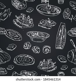 Scandinavian cuisine Menu doodle icons Vector illustration on chalkboard