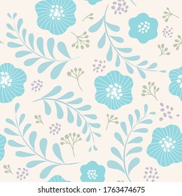 Patrón de flores tierno escandinavo, imagen vectorial sin foco