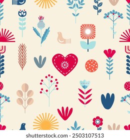 Scandinavian cute folk art pattern, seamless pattern