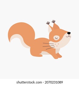 Scandinavian cute sleeping little squirrel. Hand drawn vector element for nursery decoration, baby shower, birthday, children's party, poster, invitation, postcard, kids clothes