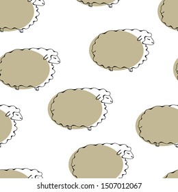 Scandinavian cute vector illustration, seamless pattern of graphic drawing monochrome sheep. Fluffy wool lamb background for fabric, textile, paper, wallpaper, wrapping or greeting card.