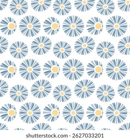 Scandinavian Daisy Seamless Pattern in Blue and Yellow