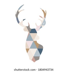 Scandinavian deer illustration in patchwork style. Geometric deer poster. Vector template.