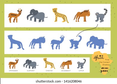 Scandinavian design Funny maze for children. Find the correct shadow educational game for kids. Vector learning 
collection.