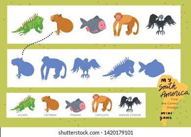 Scandinavian design Funny maze for children. Find the correct shadow educational game for kids. Vector learning collection.