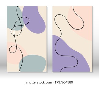 Scandinavian design. Modern art print. Contemporary design.Set of fluid geometric shapes. Abstract hand drawn watercolor effect shapes. Home decor. Modern abstract painting.