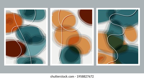 Scandinavian design. Modern art print. Contemporary design. Set of fluid geometric shapes. Abstract hand drawn watercolor effect shapes. Home decor. Modern abstract painting.