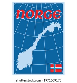 Scandinavian design. Norway map with flag and inscription Norge - Norway, isolated on white vector illustration