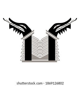 Diseño escandinavo. Vieja cabeza de dragón escandinava, aislada en blanco, ilustración vectorial