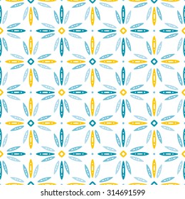 Scandinavian design pattern. Geometric stylized yellow and blue flowers on isolated background. Best for textile and paper design.