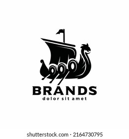 scandinavian drakkar logo design illustration of Viking ship Flat emblem