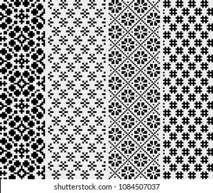 Scandinavian, East European ethnic ornaments. Traditional seamless pattern set. Vector illustration. Blakc & white.