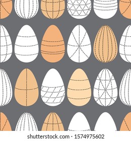 Scandinavian Easter eggs seamless pattern background with primitive geometric line art ornament in neutral colors for your decoration
