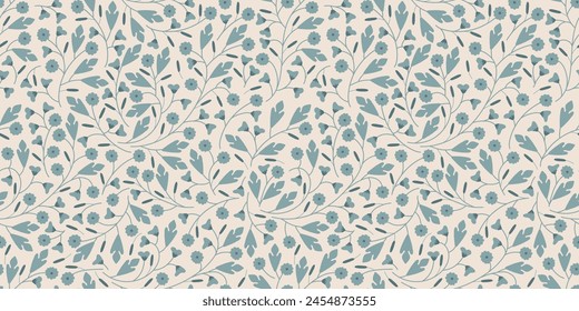 Scandinavian eco floral pattern. Ethnic garden leaf background. Organic flower plants shapes. Folk vector illustration with flowers on light beige background. Traditional wildflowers motif. Ditsy.