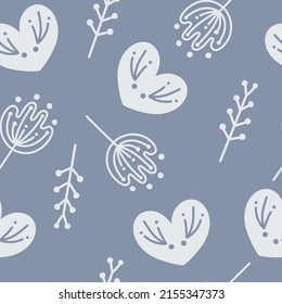 Scandinavian elements pattern. Scandinavian pattern with heart and plants.