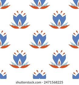 Scandinavian ethnic seamless pattern in tribal.Ikat textile texture in native American,Mexican,African, Mediterranean style.Flower nordic folk art background.Beautiful cute boho design for decorate