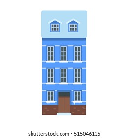 Scandinavian or europe house in winter. Traditional medieval home building vector illustration.