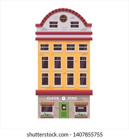 Scandinavian or europe traditional house street urban facade building. Flat cartoon vector illustration on white background.