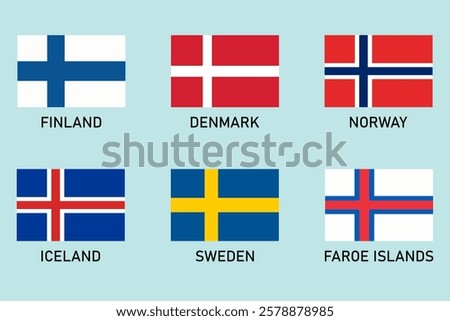 Scandinavian flags. Flag icon. Standard color. Vector illustration