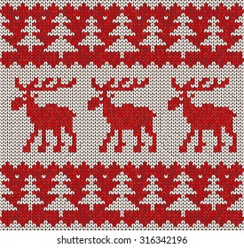Scandinavian flat style knitted pattern with moose .Vector illustration