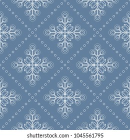 Scandinavian floral background, mid century wallpaper, seamless pattern. Vector illustration. Retro interior home decor in navy blue and silver gray colors.