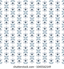 Scandinavian floral background, mid century wallpaper, seamless pattern. Vector illustration. Retro interior home decor in navy blue and silver gray colors.