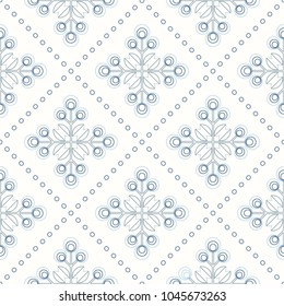 Scandinavian floral background, mid century wallpaper, seamless pattern. Vector illustration. Retro interior home decor in navy blue and silver gray colors.