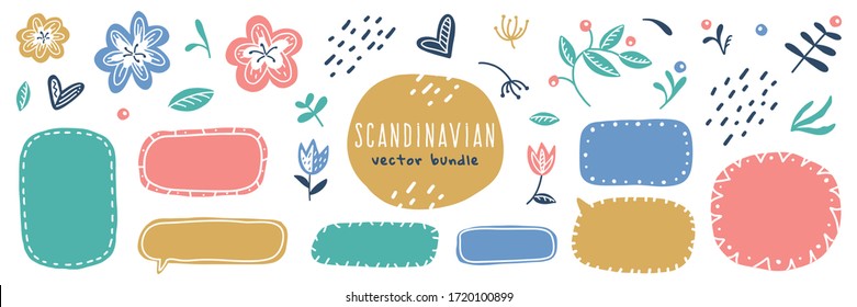 scandinavian floral elements and frames, big vector set