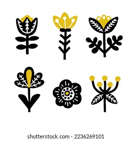 Scandinavian floral elements. Swedish folk ornament. Hand drawn vector illustration.