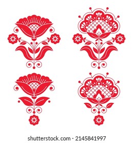 Scandinavian floral folk art vector red design set with flowers, leaves and swirls inspired by traditional embroidery patterns

Retro monochrome ornament collection 