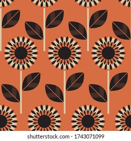Scandinavian floral folk pattern. Geometric Floral vector seamless repeat pattern. Perfect for home decor, fabrics, upholstery, wallpaper, print and packaging, kids products and stationary, 