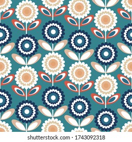 Scandinavian floral folk pattern. Geometric Floral vector seamless repeat pattern. Perfect for home decor, fabrics, upholstery, wallpaper, print and packaging, kids products and stationary