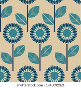 Scandinavian floral folk pattern. Geometric Floral vector seamless repeat pattern. Perfect for home decor, fabrics, upholstery, wallpaper, print and packaging, kids products and stationary